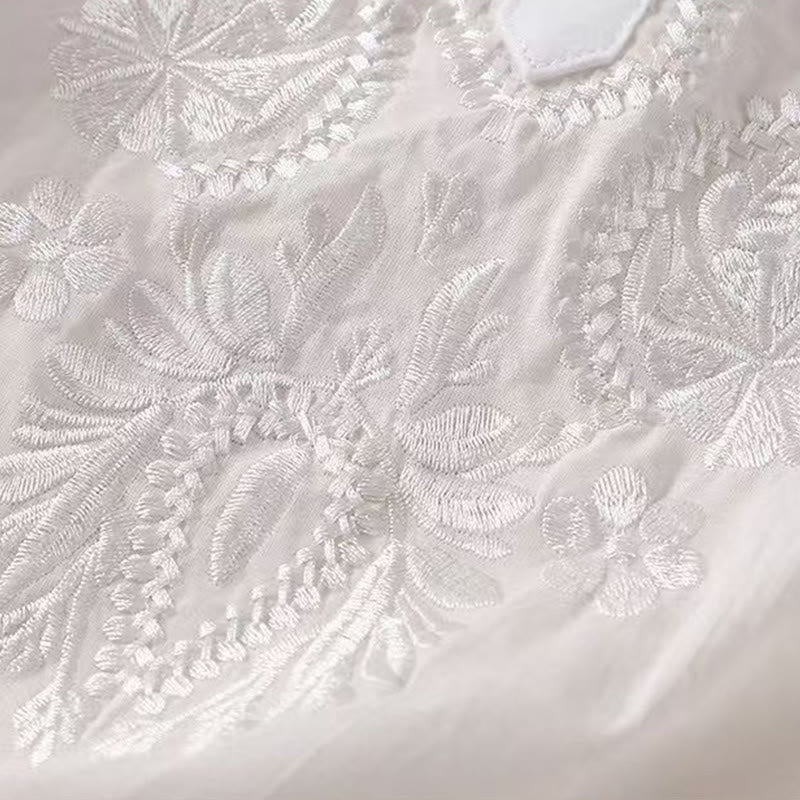 Cotton Linen Embroidered Half-Sleeve Meditation Shirt