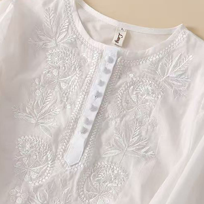 Cotton Linen Embroidered Half-Sleeve Meditation Shirt