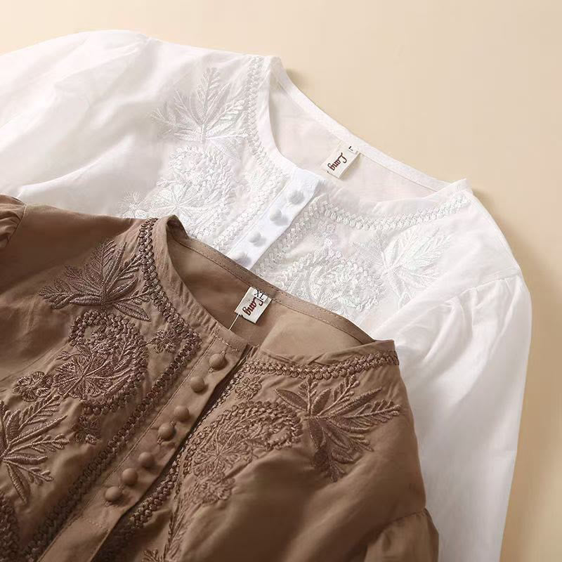 Cotton Linen Embroidered Half-Sleeve Meditation Shirt