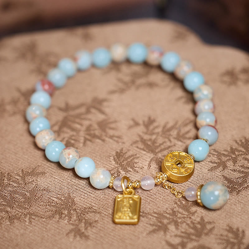 Shoushan Stone Copper Coin Money From All Directions Wealth Bracelet