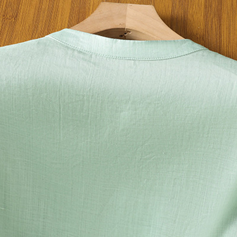 Embroidered Cotton Linen Frog-Button Mindful Meditation Shirt