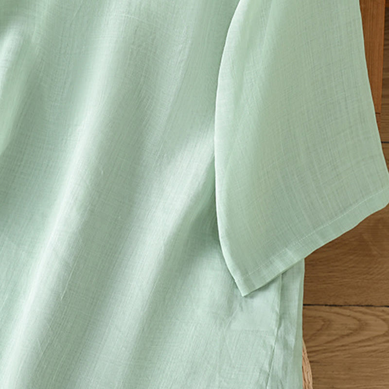 Embroidered Cotton Linen Frog-Button Mindful Meditation Shirt