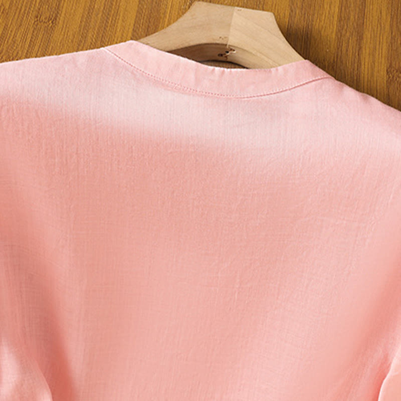 Embroidered Cotton Linen Frog-Button Mindful Meditation Shirt