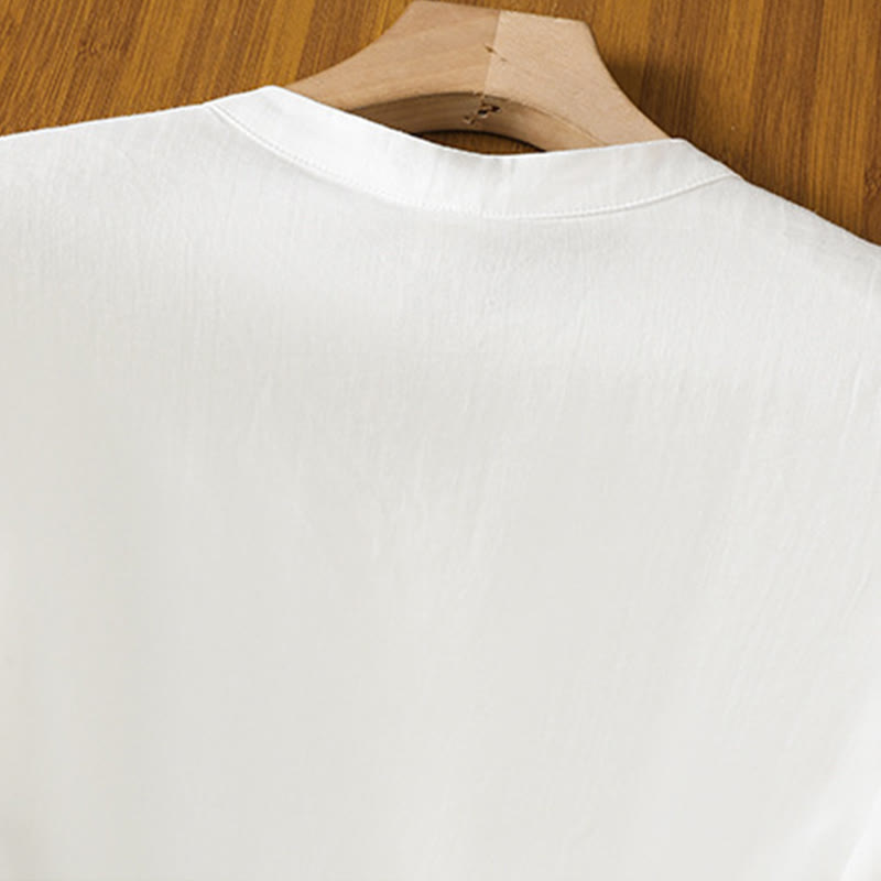 Embroidered Cotton Linen Frog-Button Mindful Meditation Shirt