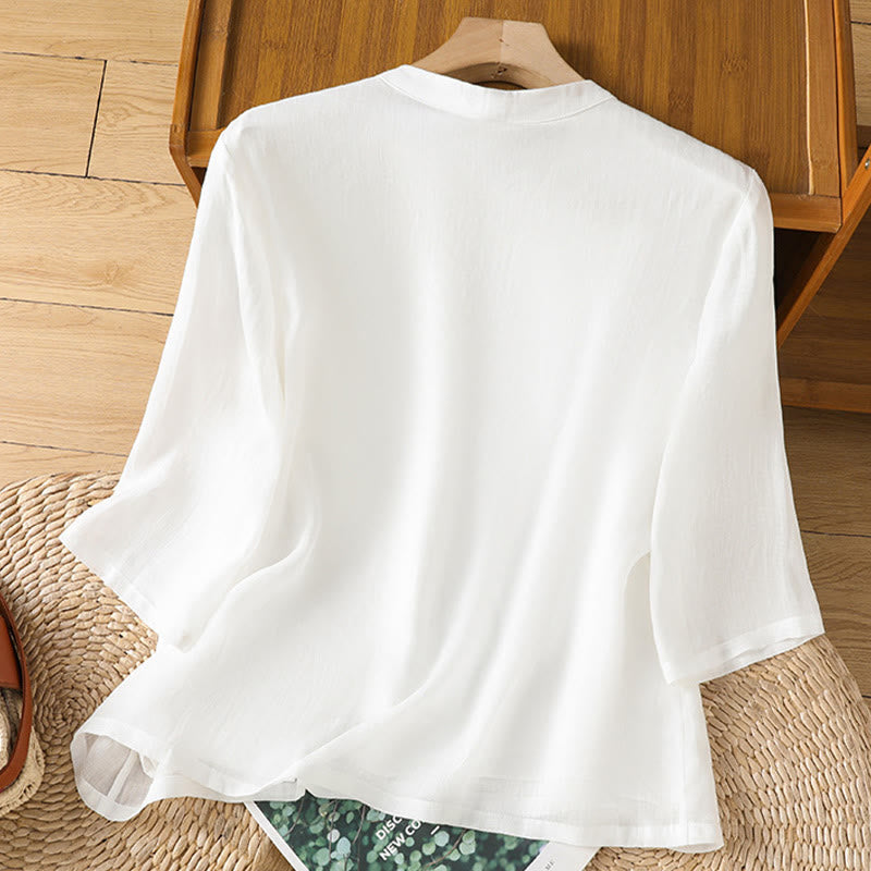Embroidered Cotton Linen Frog-Button Mindful Meditation Shirt