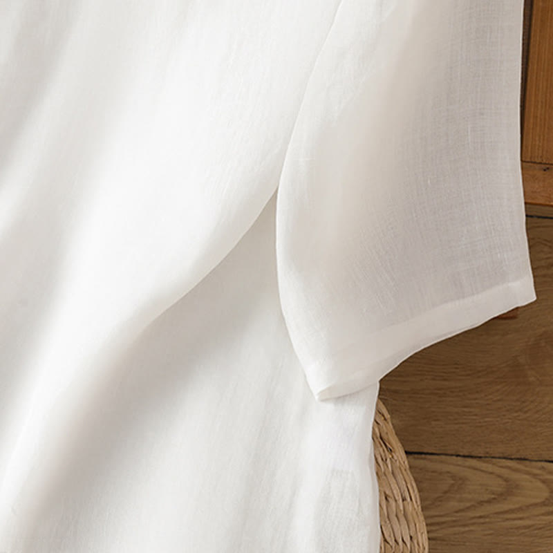 Embroidered Cotton Linen Frog-Button Mindful Meditation Shirt