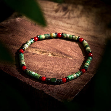 Natural Hematite and Red Coral with Green Stone Grounding Bracelet