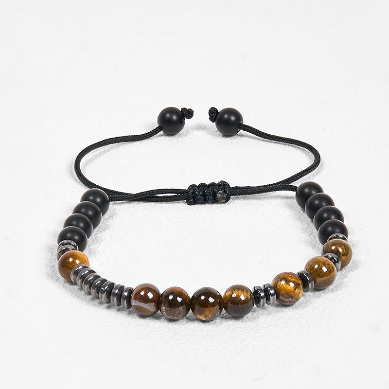 Adjustable Tiger Eye and Lava Stone 3-Piece Stackable Bracelet Set