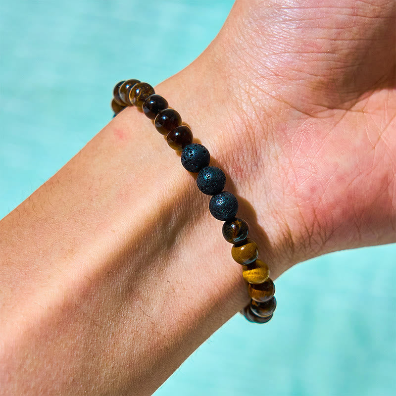 Adjustable Tiger Eye and Lava Stone 3-Piece Stackable Bracelet Set