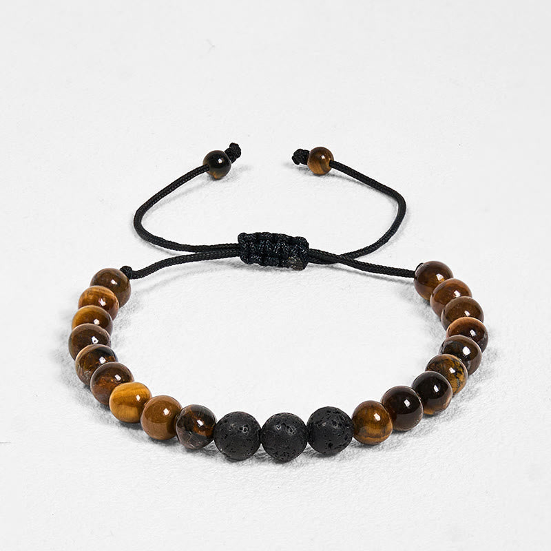 Adjustable Tiger Eye and Lava Stone 3-Piece Stackable Bracelet Set