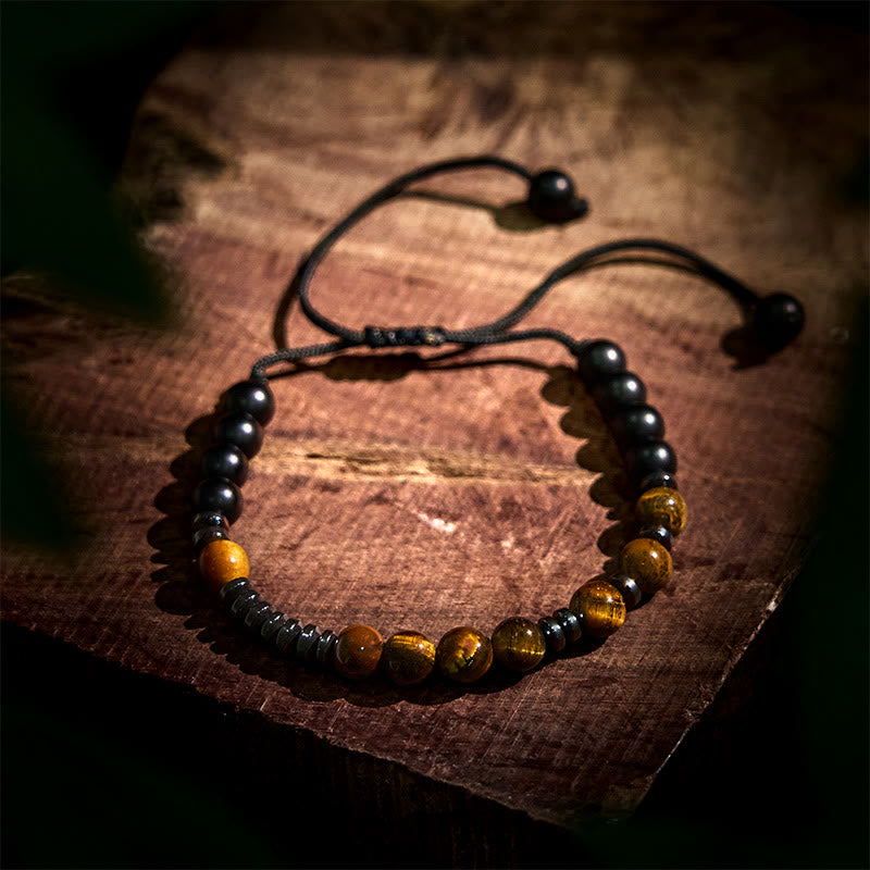 Adjustable Tiger Eye and Lava Stone 3-Piece Stackable Bracelet Set