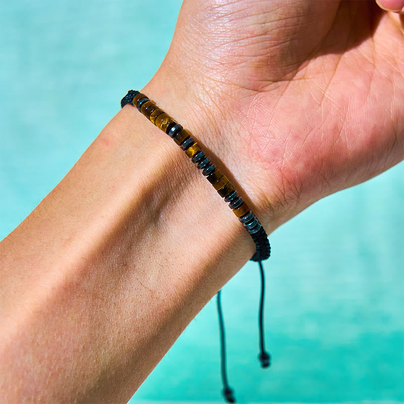 Adjustable Tiger Eye and Lava Stone 3-Piece Stackable Bracelet Set