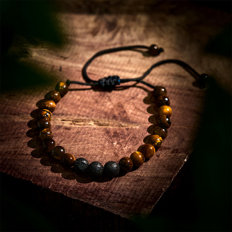 Adjustable Tiger Eye and Lava Stone 3-Piece Stackable Bracelet Set
