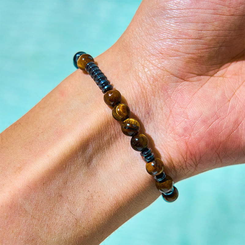 Adjustable Tiger Eye and Lava Stone 3-Piece Stackable Bracelet Set