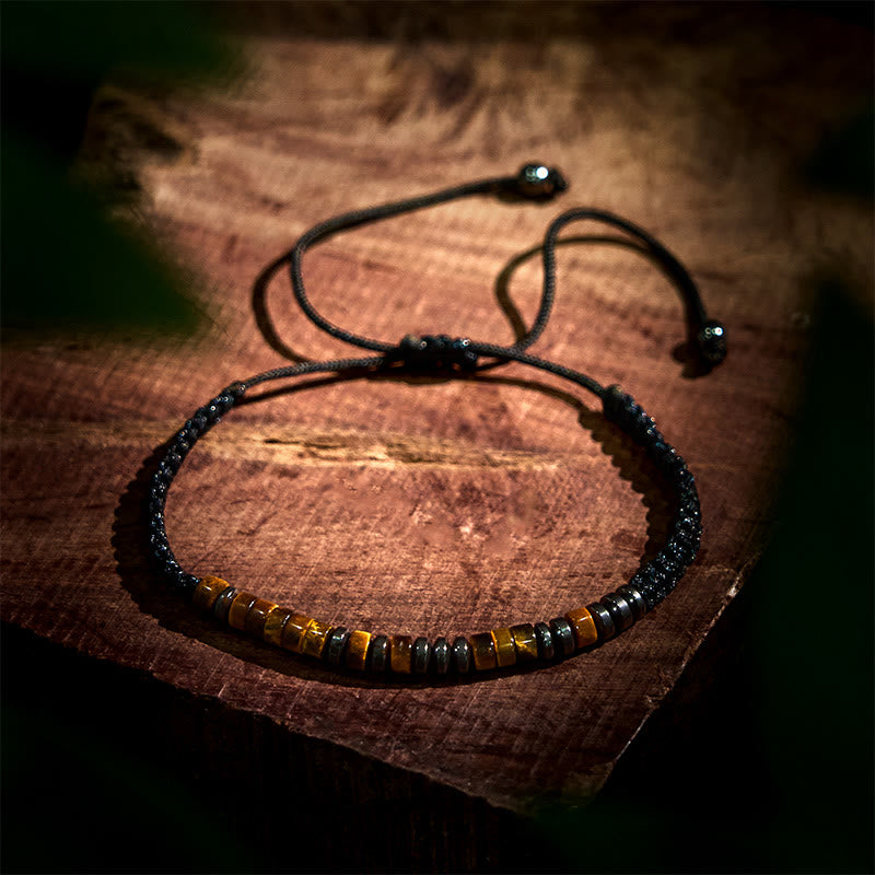 Adjustable Tiger Eye and Lava Stone 3-Piece Stackable Bracelet Set