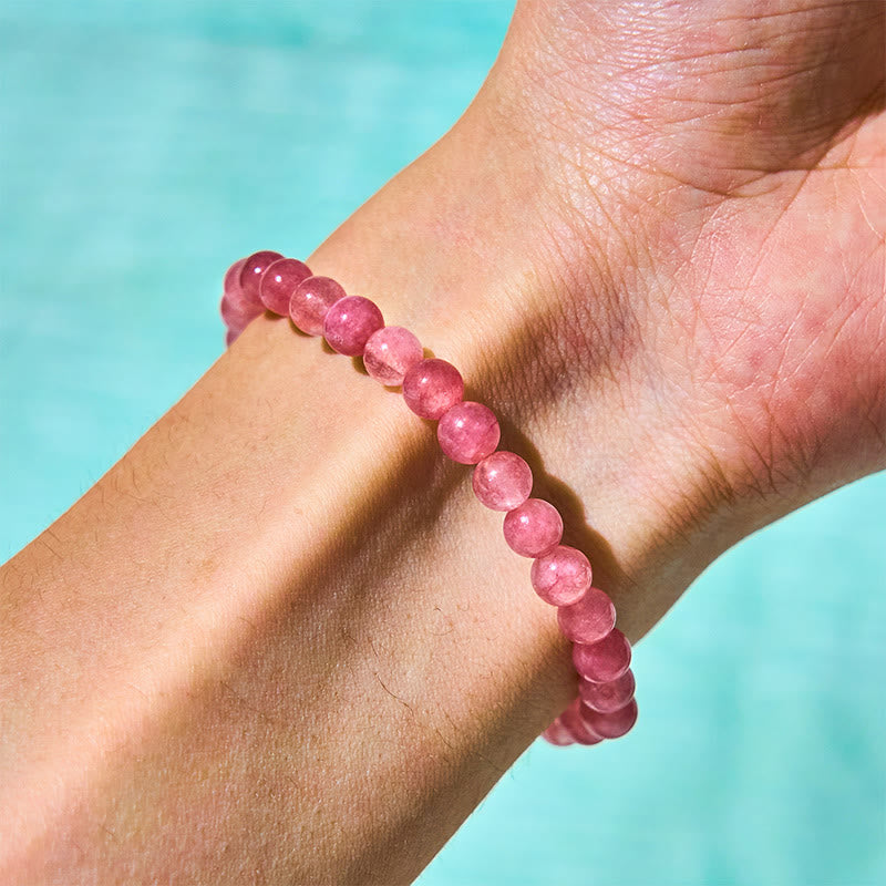 Strawberry Quartz and Pearl Animal Motif Bracelet with Seashell Accents