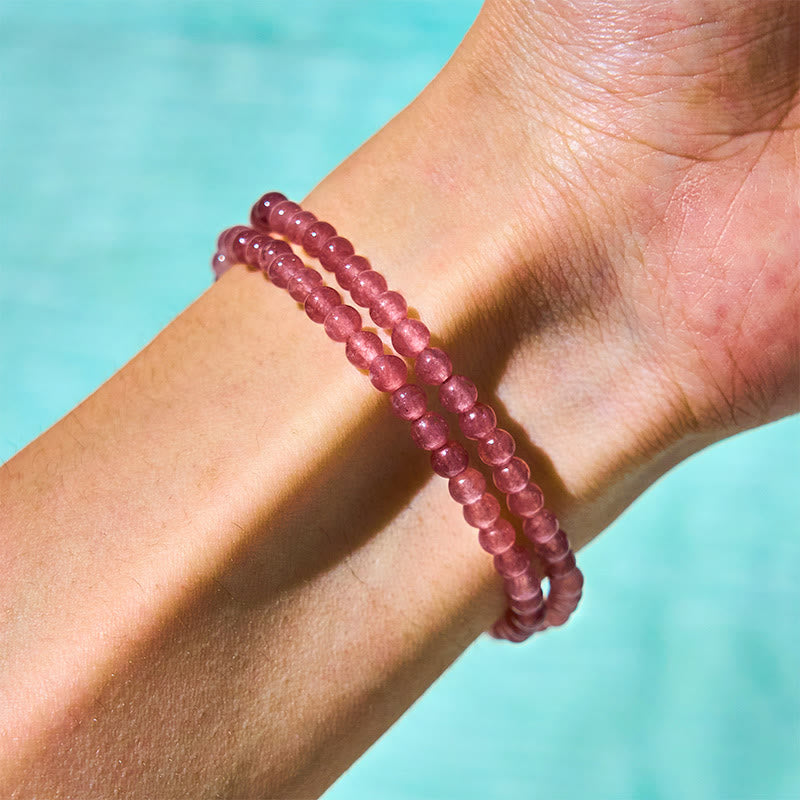 Natural Strawberry Quartz Pearl Butterfly Water Drop Positive Double Wrap Bracelet