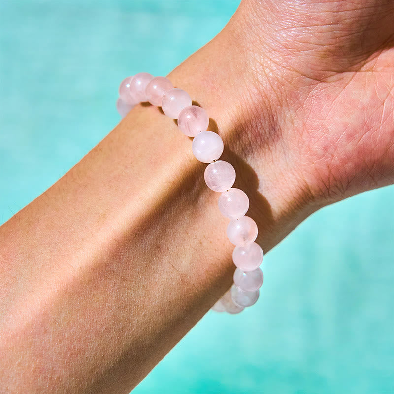 Adjustable Rose Quartz Beads with Ping An Kou Peace Buckle Bracelet