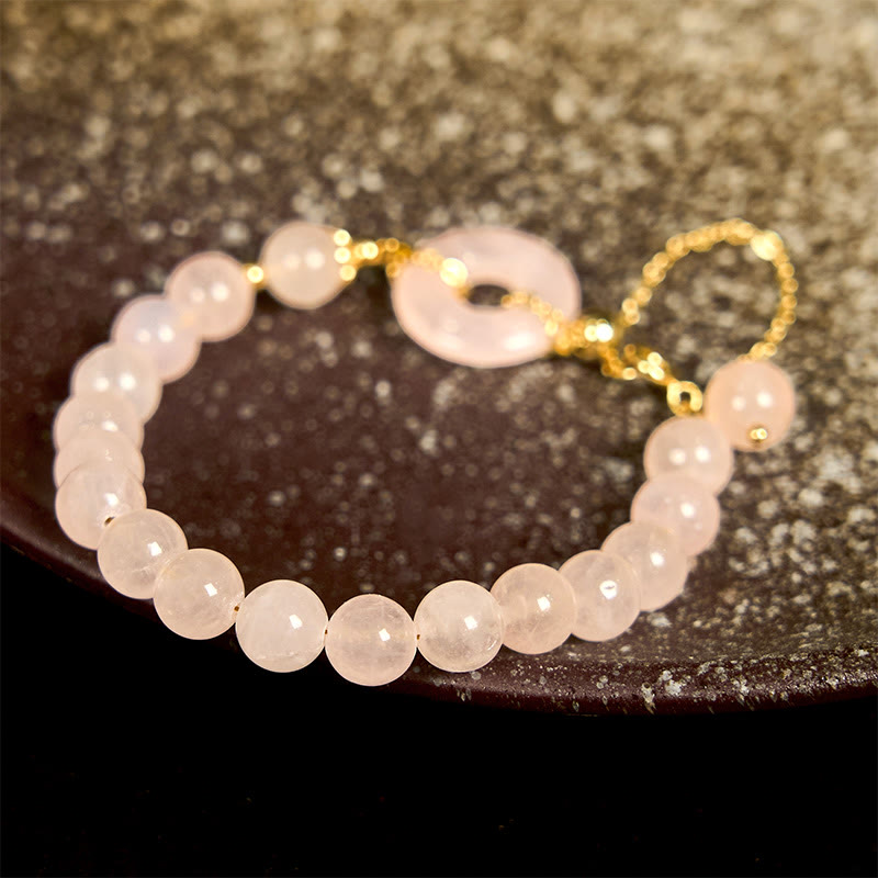 Adjustable Rose Quartz Beads with Ping An Kou Peace Buckle Bracelet