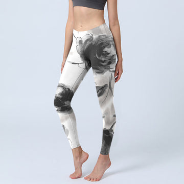 Watercolor Rose Pattern Print Gym Leggings Women's Yoga Pants