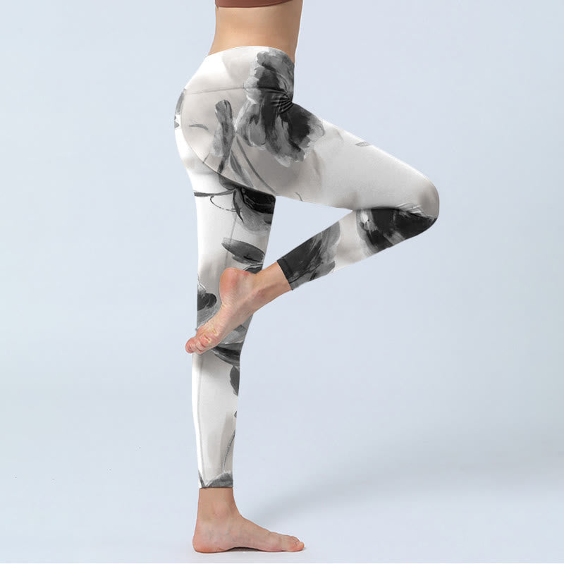Watercolor Rose Pattern Print Gym Leggings Women's Yoga Pants
