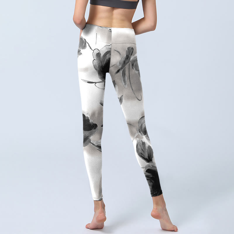 Watercolor Rose Pattern Print Gym Leggings Women's Yoga Pants