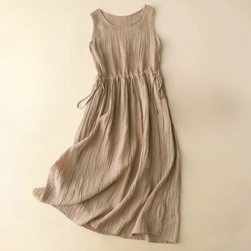 Breathable Sleeveless Drawstring Grounding Midi Dress