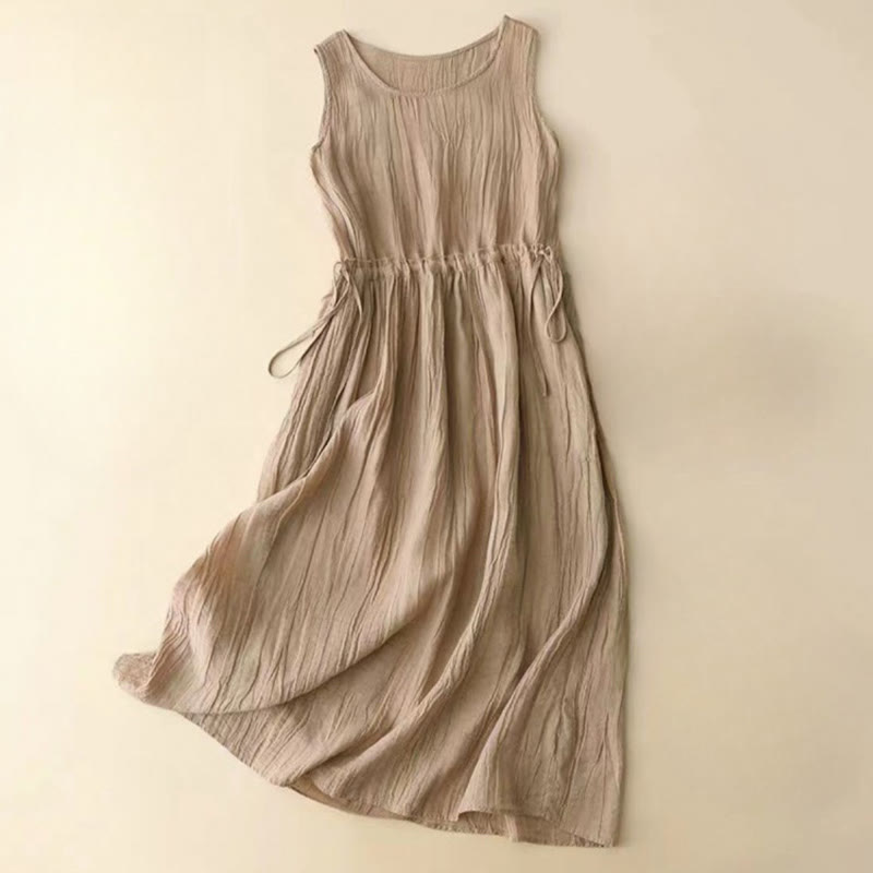Breathable Sleeveless Drawstring Grounding Midi Dress