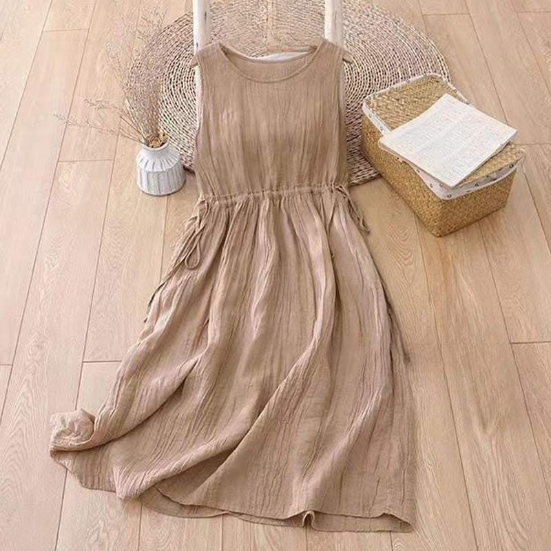 Breathable Sleeveless Drawstring Grounding Midi Dress