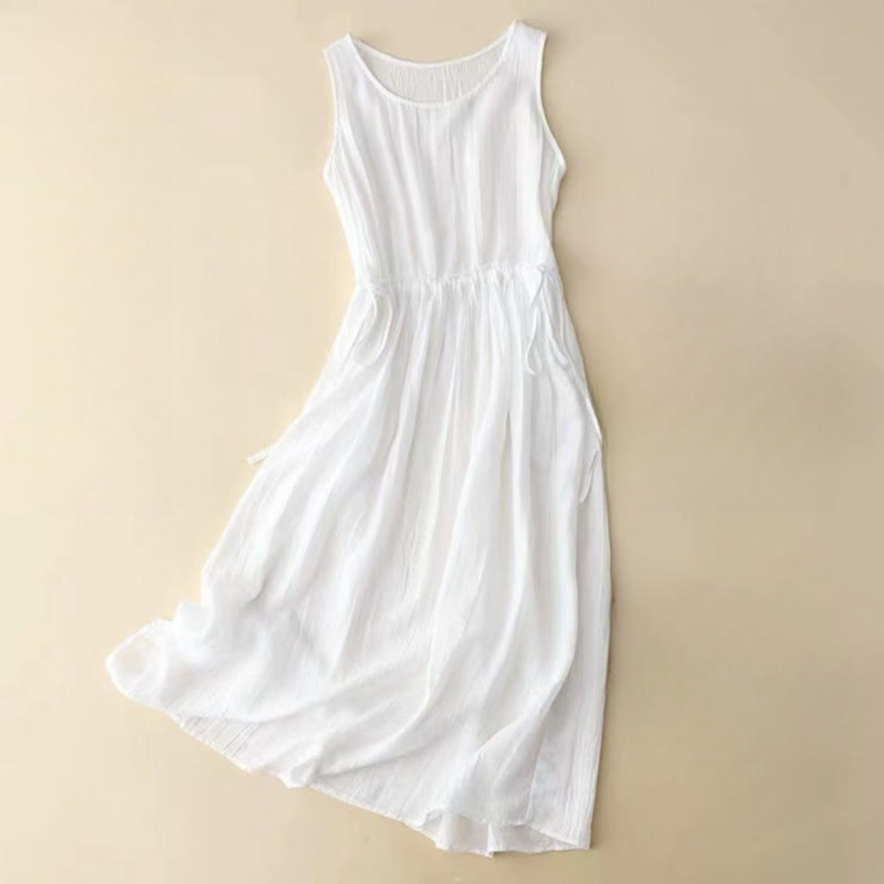 Breathable Sleeveless Drawstring Grounding Midi Dress