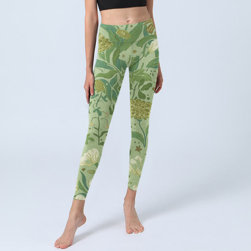 Various Flower Leaves Pattern Print Gym Leggings Women's Yoga Pants