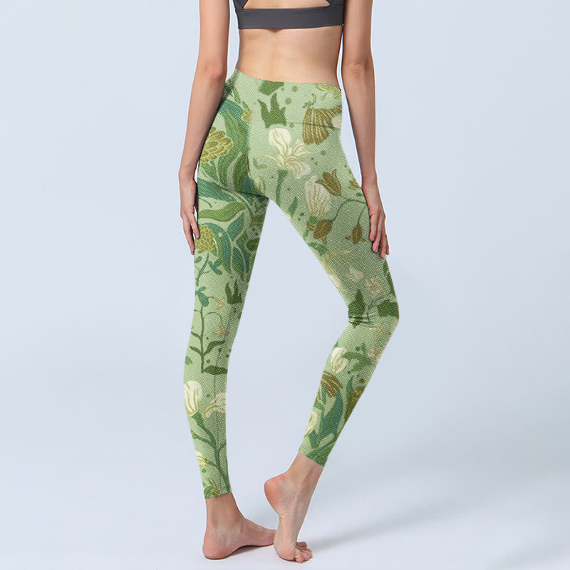 Various Flower Leaves Pattern Print Gym Leggings Women's Yoga Pants