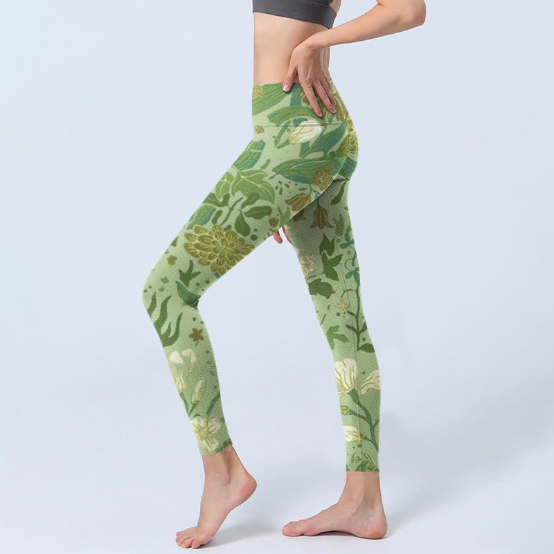 Various Flower Leaves Pattern Print Gym Leggings Women's Yoga Pants