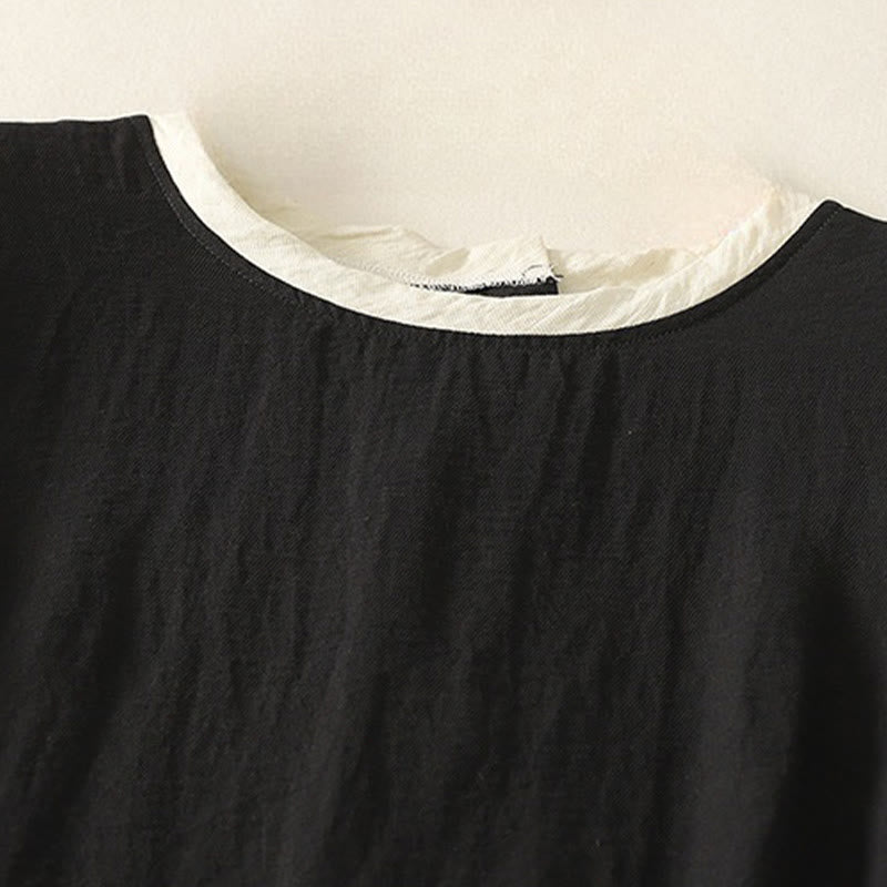 Casual Stitching Color Handmade Button Design Midi Dress Polyester Sleeveless Dress With Pockets