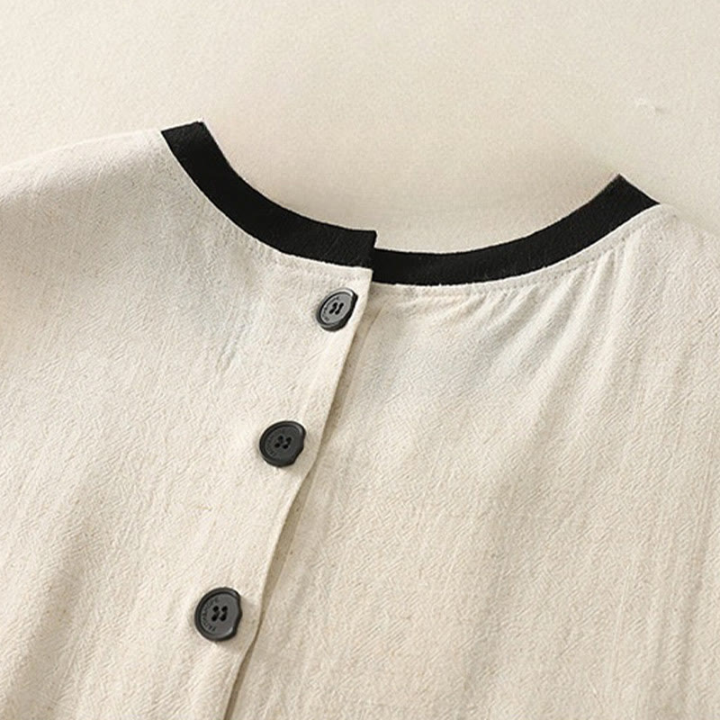 Casual Stitching Color Handmade Button Design Midi Dress Polyester Sleeveless Dress With Pockets
