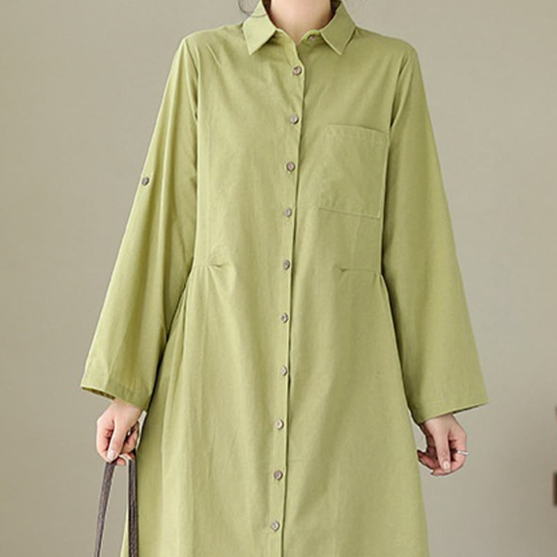 Structured Stand-Collar Buttoned Meditation Midi Dress