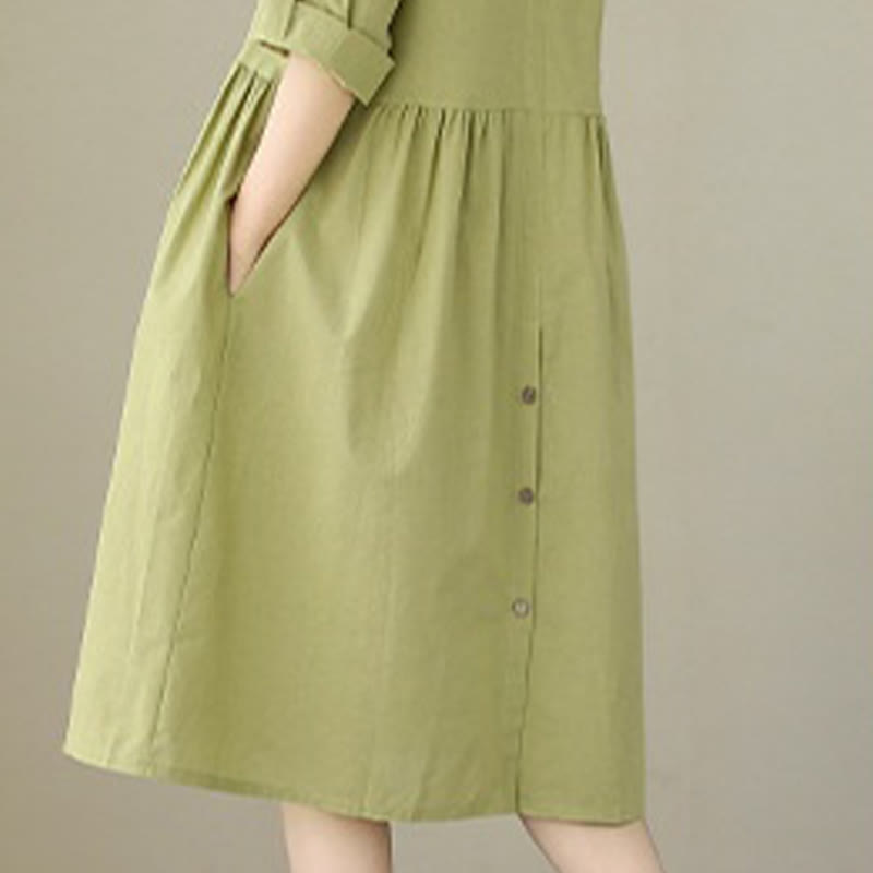 Structured Stand-Collar Buttoned Meditation Midi Dress
