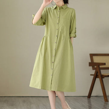 Structured Stand-Collar Buttoned Meditation Midi Dress