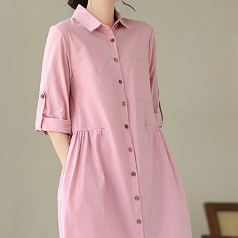 Structured Stand-Collar Buttoned Meditation Midi Dress