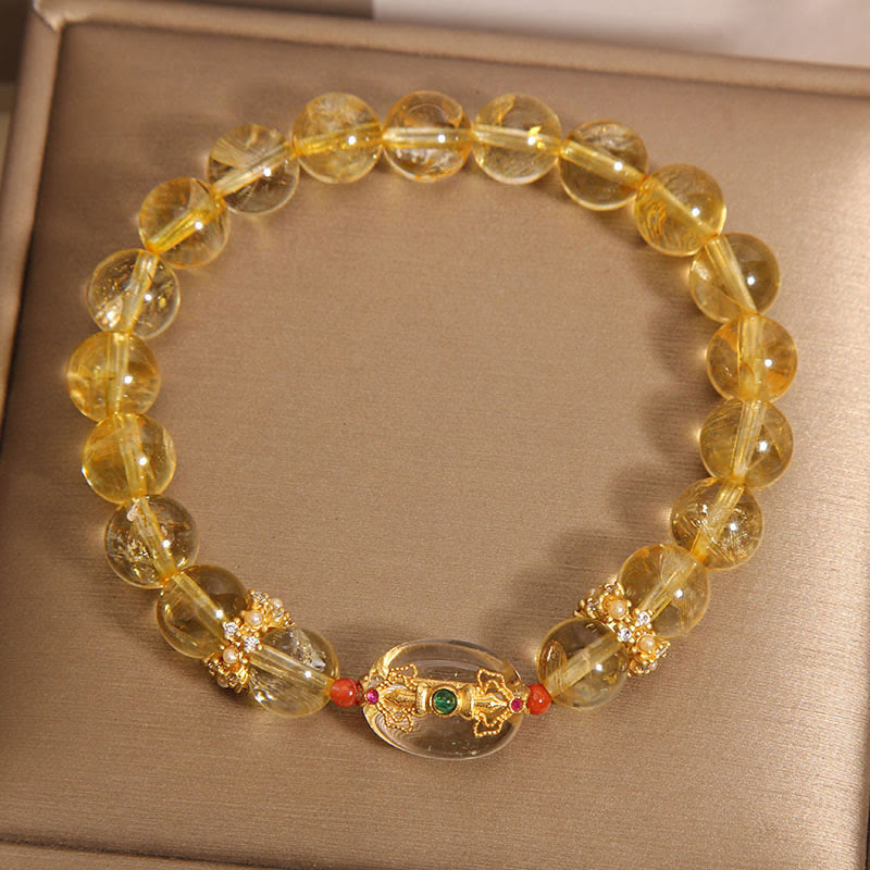 Natural Golden Rutilated Quartz Beads Auspiciousness Bracelet