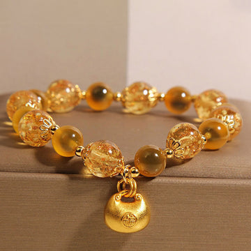 Yellow Candy Agate Fu Character Blessing Bag Healing Bracelet