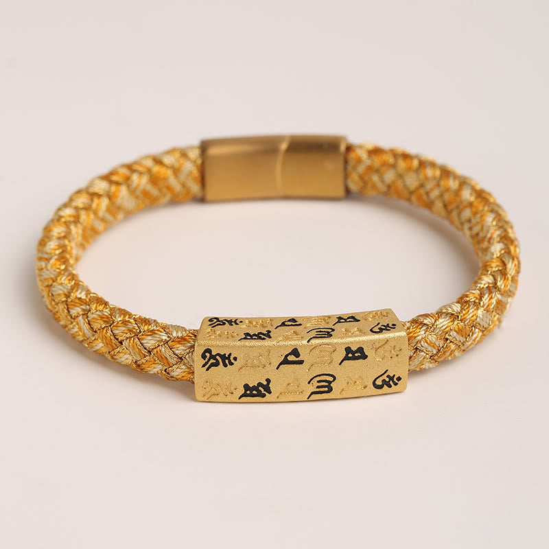 Tibetan Om Mani Padme Hum Gold Thread Endless Knot Red String Cord Bracelet