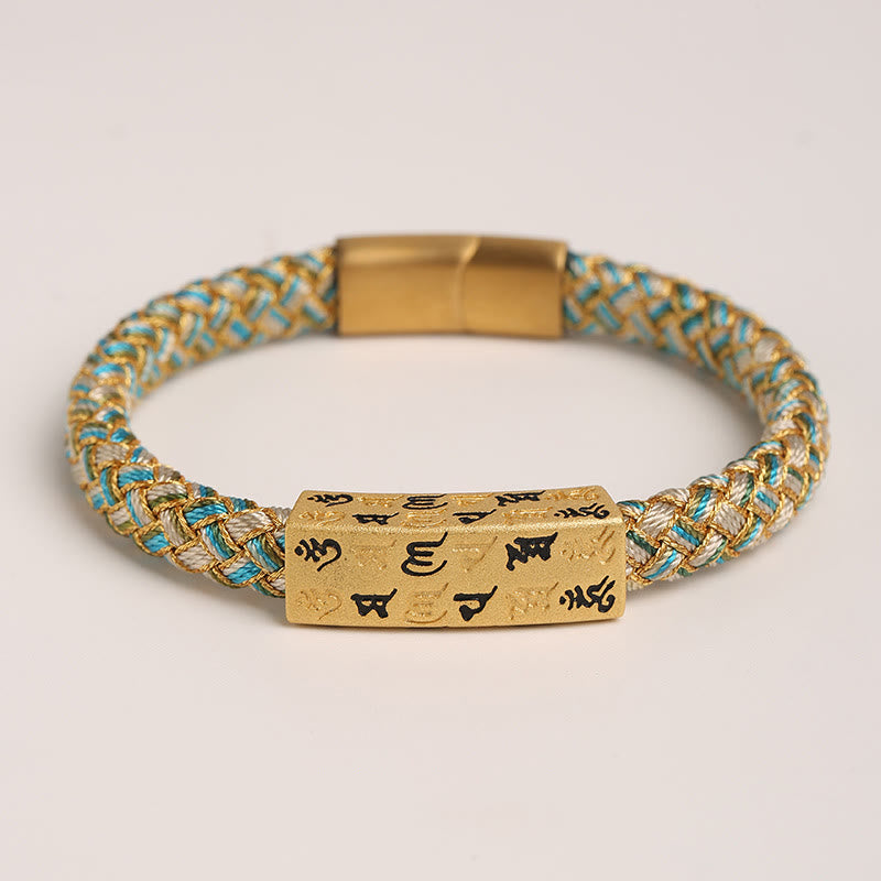 Tibetan Om Mani Padme Hum Gold Thread Endless Knot Red String Cord Bracelet
