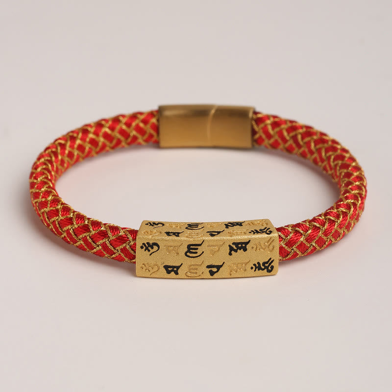 Tibetan Om Mani Padme Hum Gold Thread Endless Knot Red String Cord Bracelet
