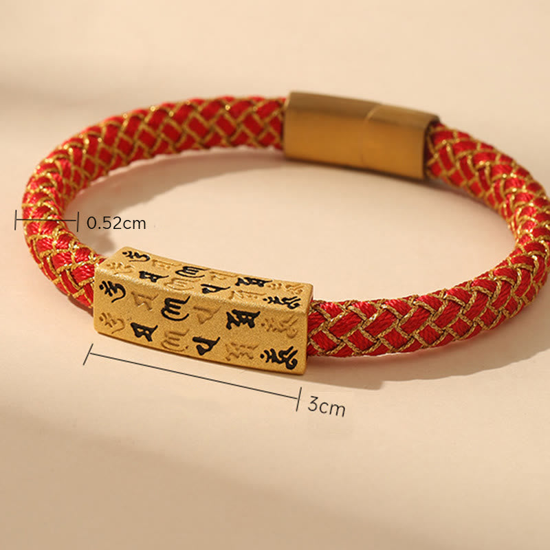 Tibetan Om Mani Padme Hum Gold Thread Endless Knot Red String Cord Bracelet