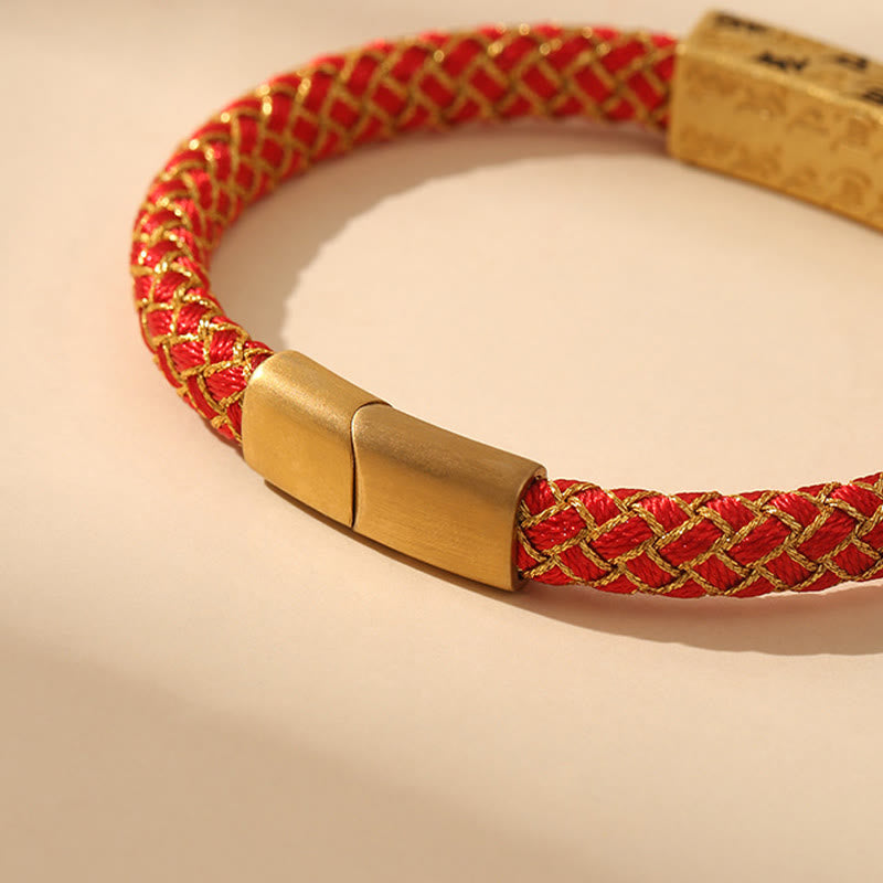 Tibetan Om Mani Padme Hum Gold Thread Endless Knot Red String Cord Bracelet