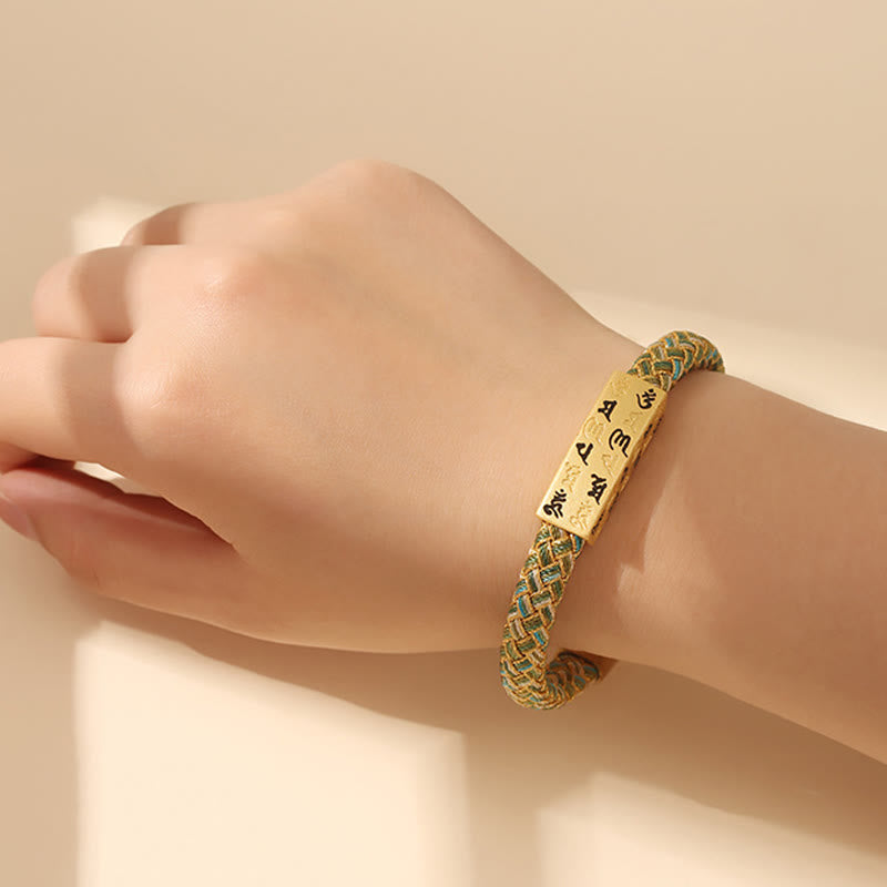 Tibetan Om Mani Padme Hum Gold Thread Endless Knot Red String Cord Bracelet