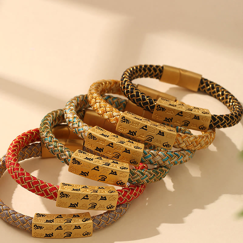 Tibetan Om Mani Padme Hum Gold Thread Endless Knot Red String Cord Bracelet