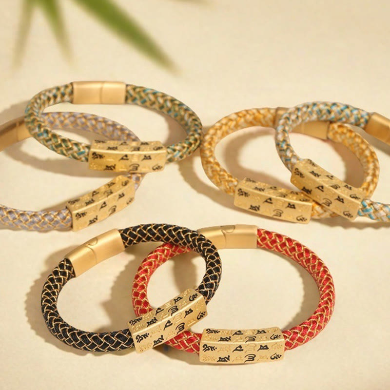 Tibetan Om Mani Padme Hum Gold Thread Endless Knot Red String Cord Bracelet