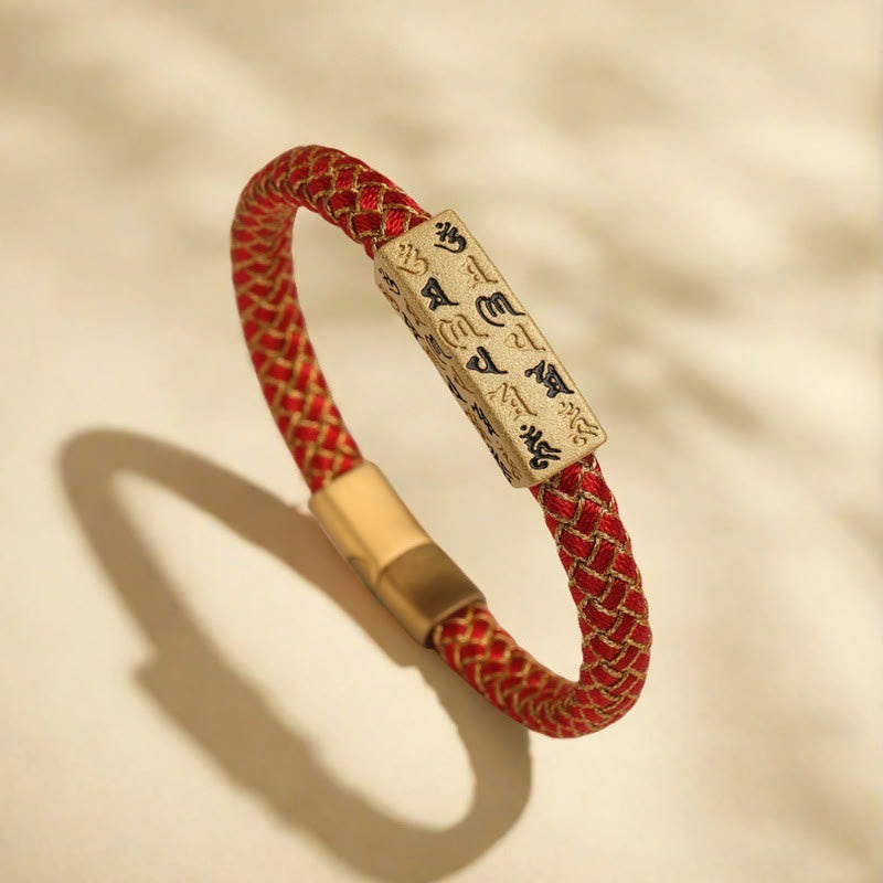 Tibetan Om Mani Padme Hum Gold Thread Endless Knot Red String Cord Bracelet